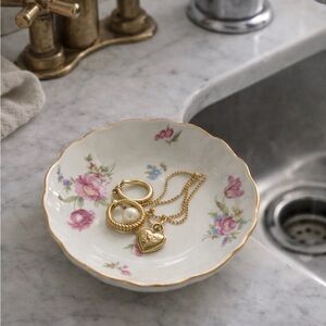 Vintage Porcelain Floral Trinket Dish